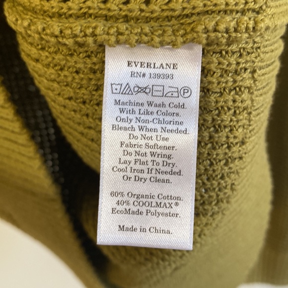 Everlane Waffle Knot Textured Olive Green Crew Neck Organic Cotton Sweater - Picture 4 of 6
